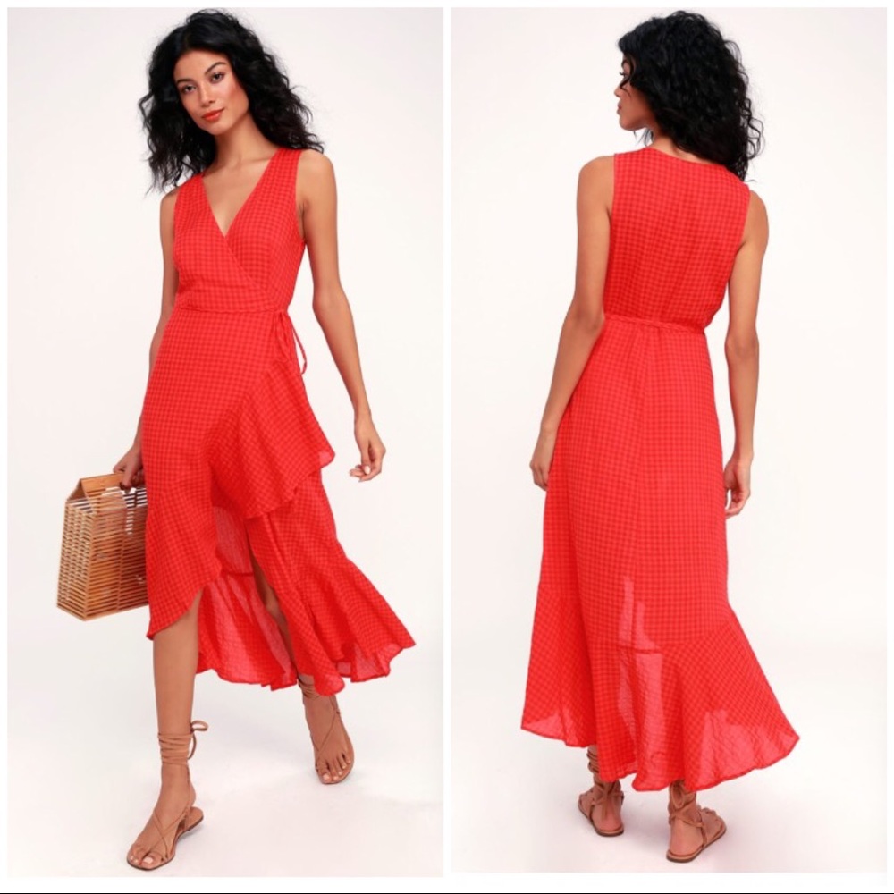 Seersucker high-low wrap dress